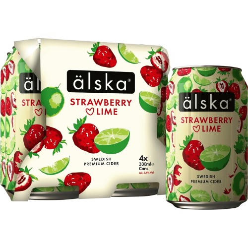 Caisse de 24 canettes de cidre Älska FRAISE & CITRON VERT 440 ml / 4 % Suède