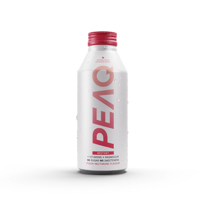 PEAQ RESTART Peach-Nectarine Swiss Performance Water 473 ml Einzelflasche – Frontansicht