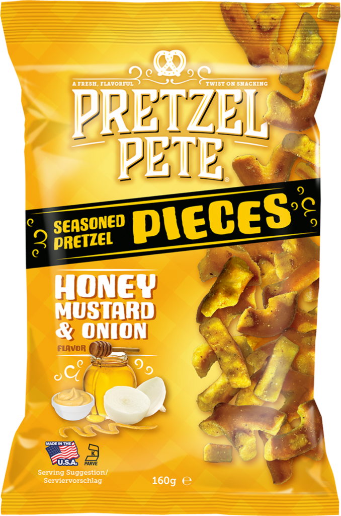 Pete's Pretzel Pieces Honey Mustard & Onion Box 8 x 160 Gramm USA – Ansicht 1