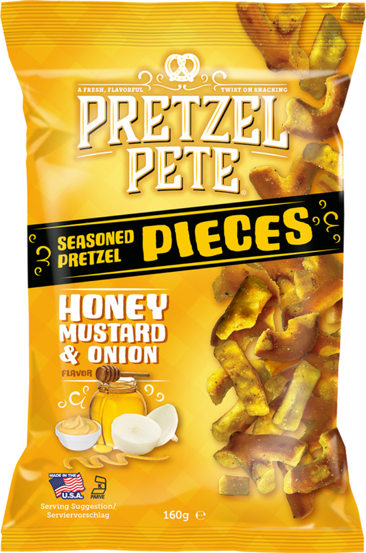 Pete's Pretzel Pieces Honey Mustard & Onion Box 8 x 160 Gramm USA – Ansicht 1