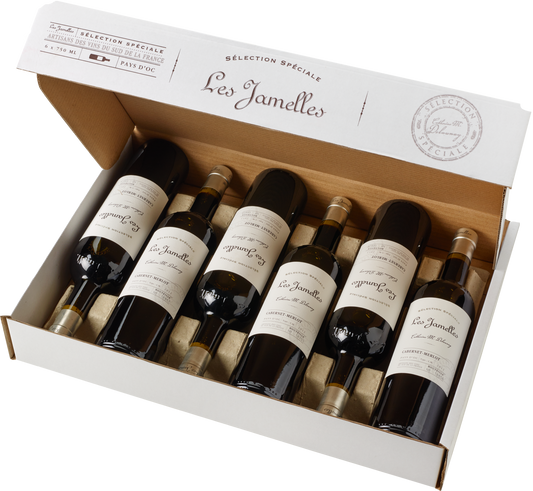 Les Jamelles Cabernet Merlot Pays d’Oc IGP Sélection Spéciale 2024 Rotwein Kiste 6 x 75 cl / 14 % Frankreich – Produktansicht