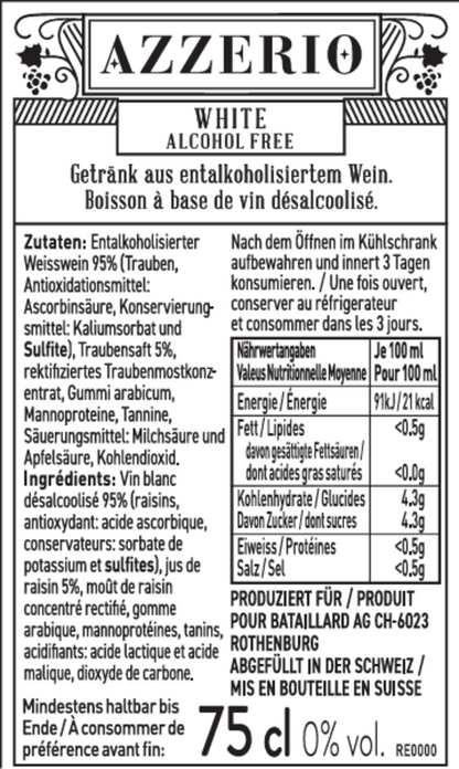AZZERIO Still White 0% alkoholfrei Kiste 6 x 75 cl Deutschland – Flasche
