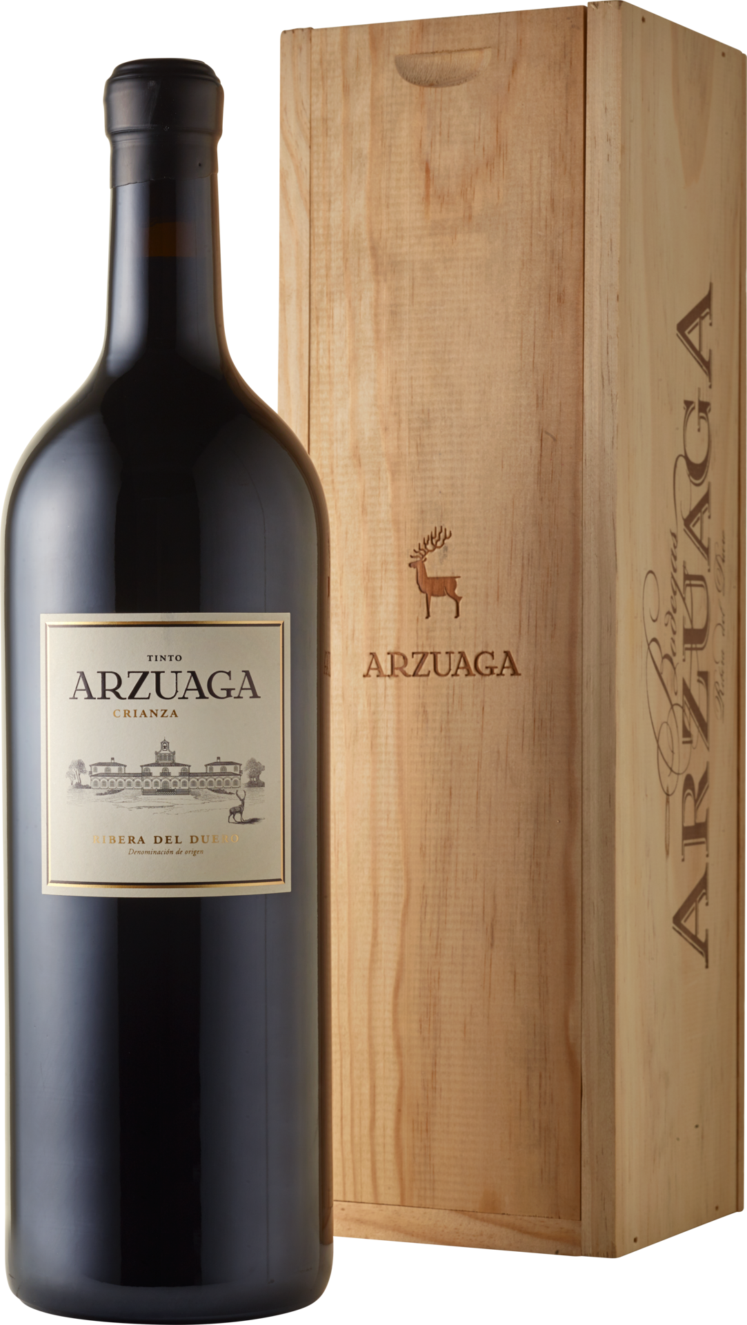 Bodegas Arzuaga Ribera del Duero D.O. Crianza Arzuaga 2021 Rotwein 300 cl Doppelmagnum in Holzkiste / 14 % Spanien – Flasche