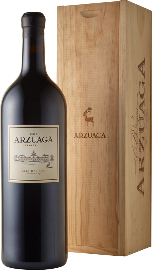 Bodegas Arzuaga Ribera del Duero D.O. Crianza Arzuaga 2021 Rotwein 300 cl Doppelmagnum in Holzkiste / 14 % Spanien – Flasche