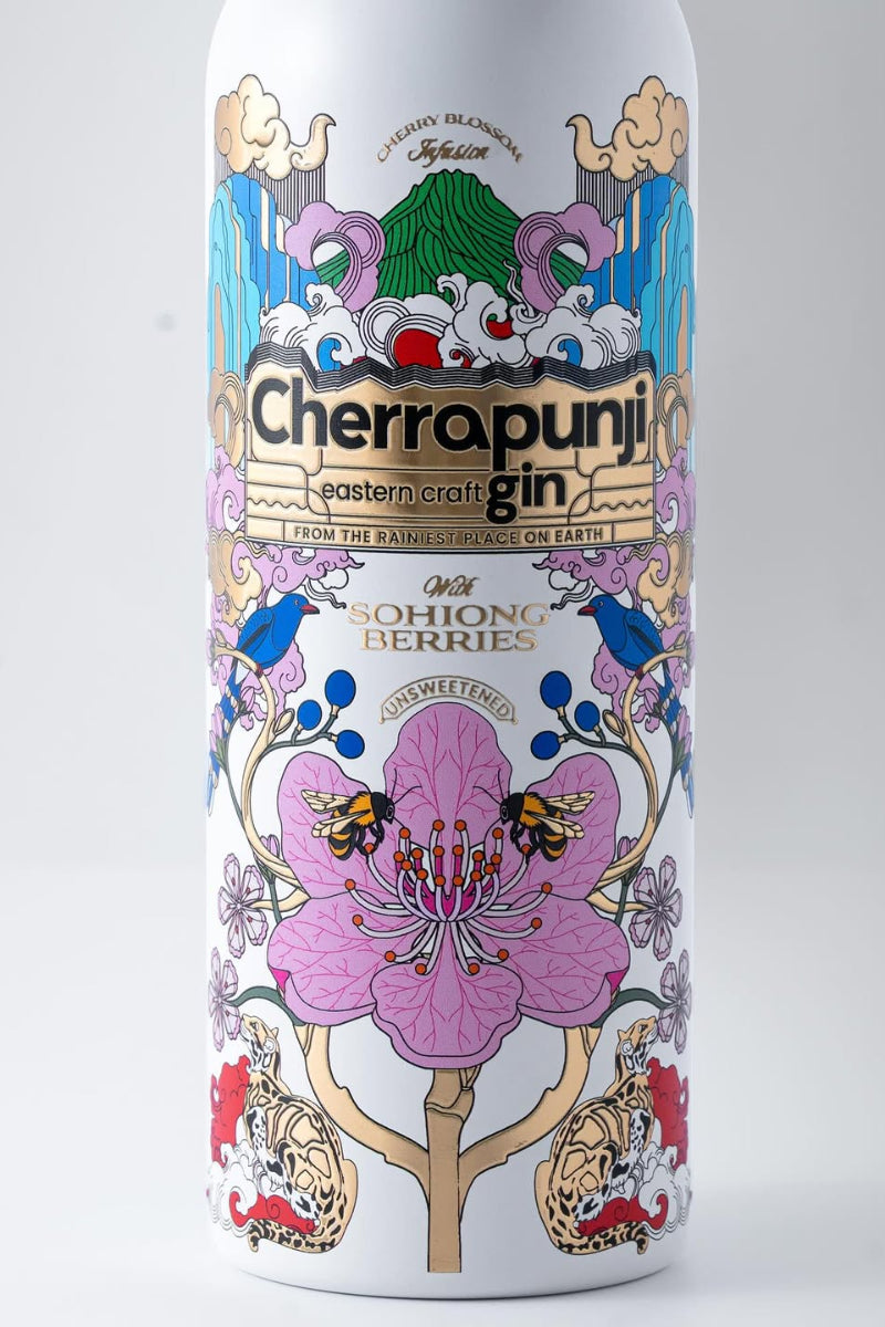 Cherrapunji Gin – Künstlerische Flaschenillustration