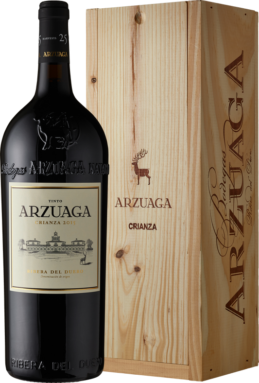 Bodegas Arzuaga Ribera del Duero D.O. Crianza Arzuaga 2022 Rotwein 150 cl Magnum in Holzkiste / 14 % Spanien – Flasche