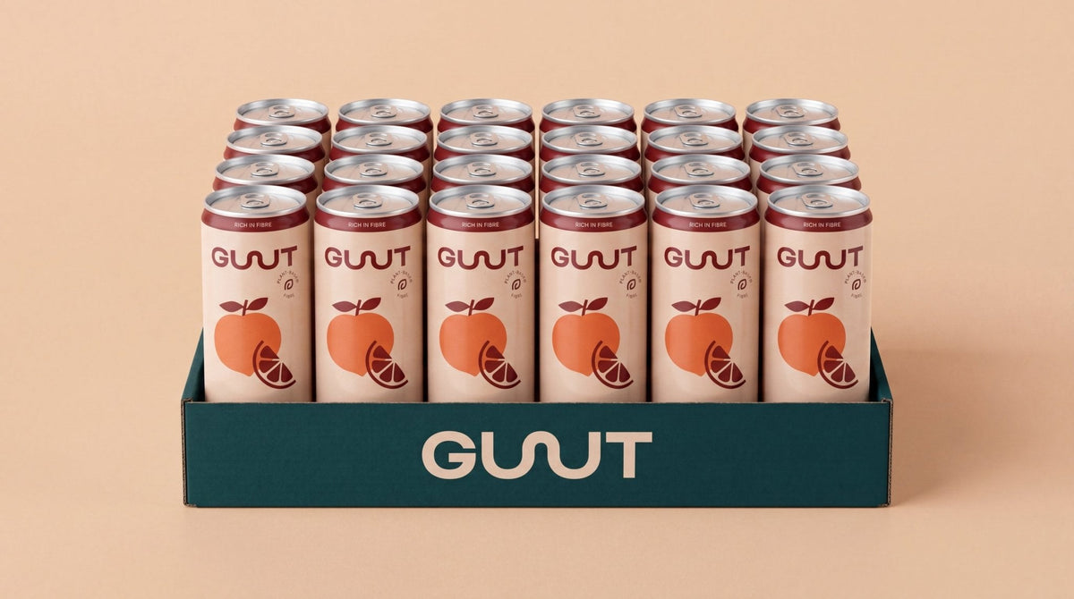 GUUT Prebiotic Soda Pfirsich Blutorange Kiste 24 x 330 ml Schweiz – Ansicht 2