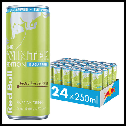 Red Bull Winter 26 Edition SUGARFREE Pistazie & Beeren Energy Drink Kiste 24 x 250 ml Schweiz – Produktansicht