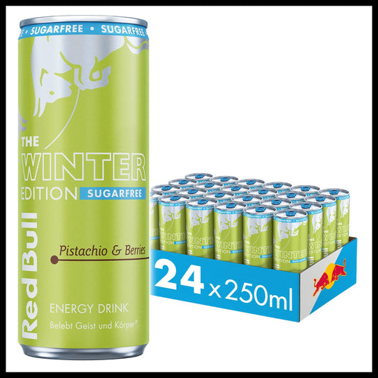 Red Bull Winter 26 Edition SUGARFREE Pistazie & Beeren Energy Drink Kiste 24 x 250 ml Schweiz – Produktansicht